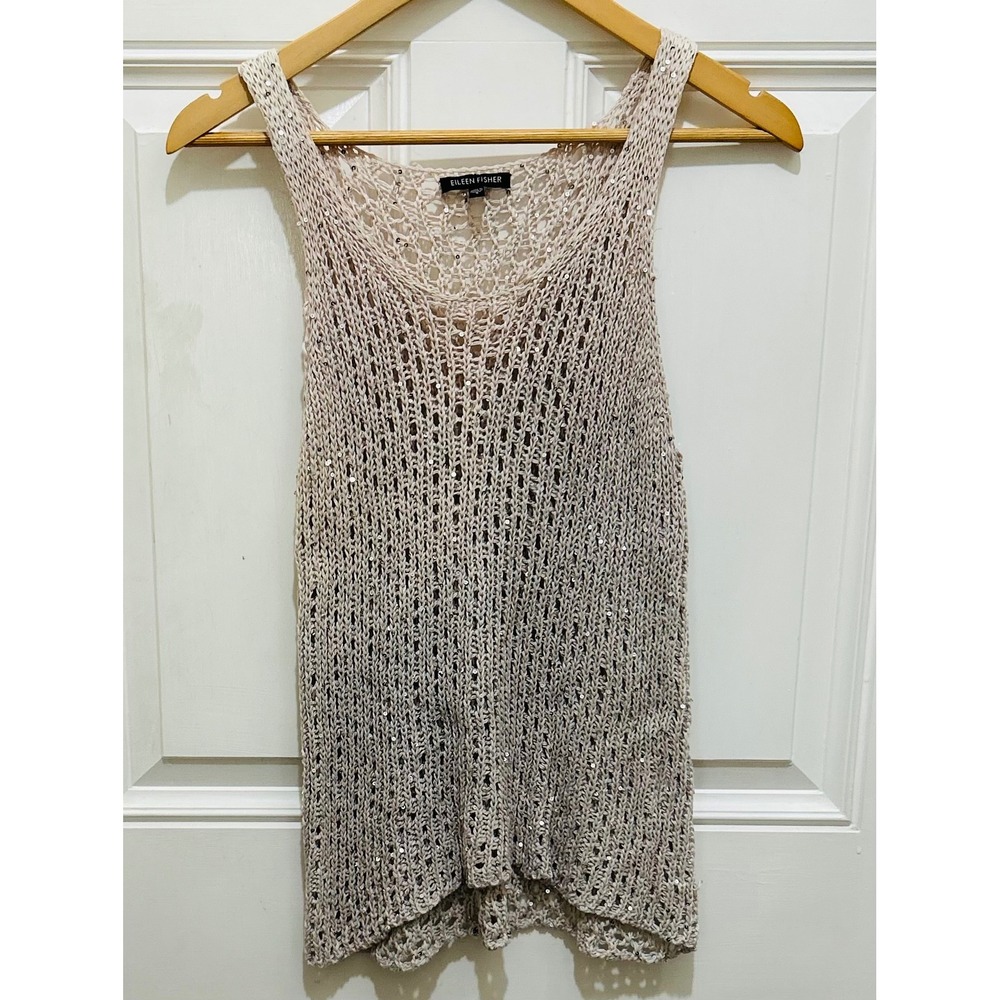Eileen Fisher Knit Tank Top Sleeveless Casual Neutral‎ Sequin Sparkle Size S